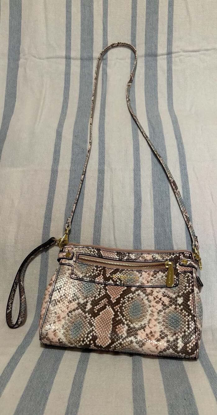 Liz Claiborne Snakeskin Print Convertible Crossbody Bag and Wristlet - Picture 2 of 5